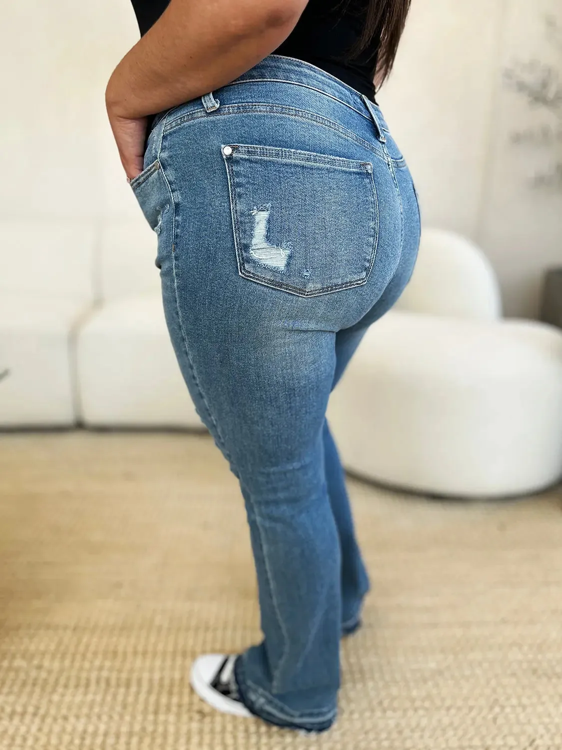 Amee Judy Blue Size Inclusive Mid Rise Destroyed Hem Distressed Jeans