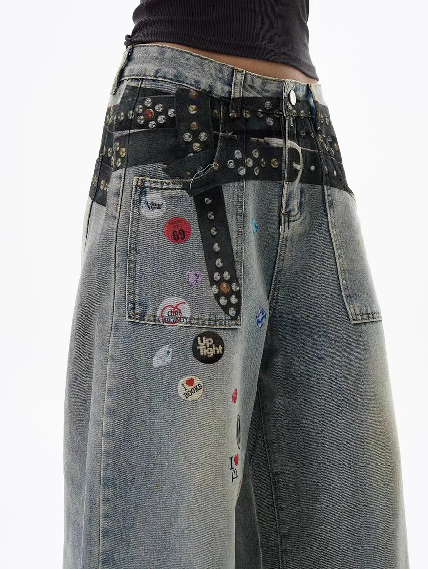 Badge Patch Wide-Leg Jeans