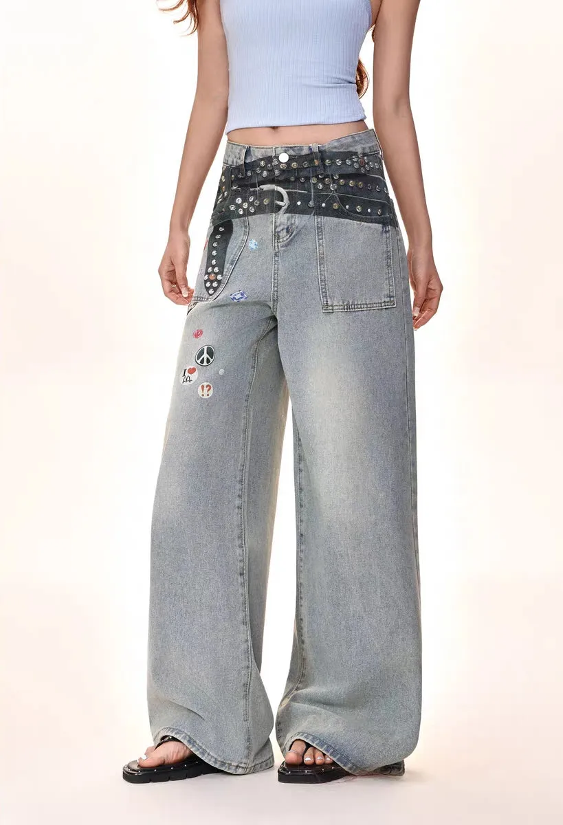 Badge Patch Wide-Leg Jeans
