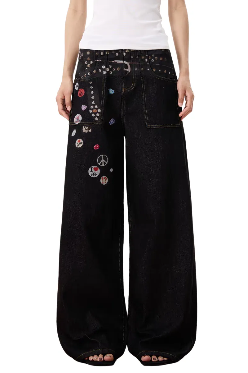 Badge Patch Wide-Leg Jeans