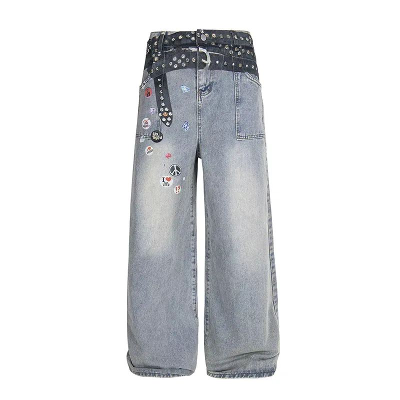 Badge Patch Wide-Leg Jeans