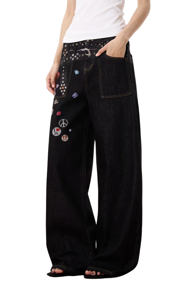 Badge Patch Wide-Leg Jeans