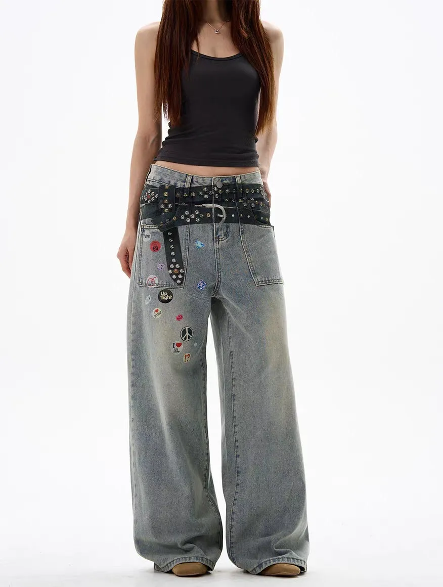 Badge Patch Wide-Leg Jeans