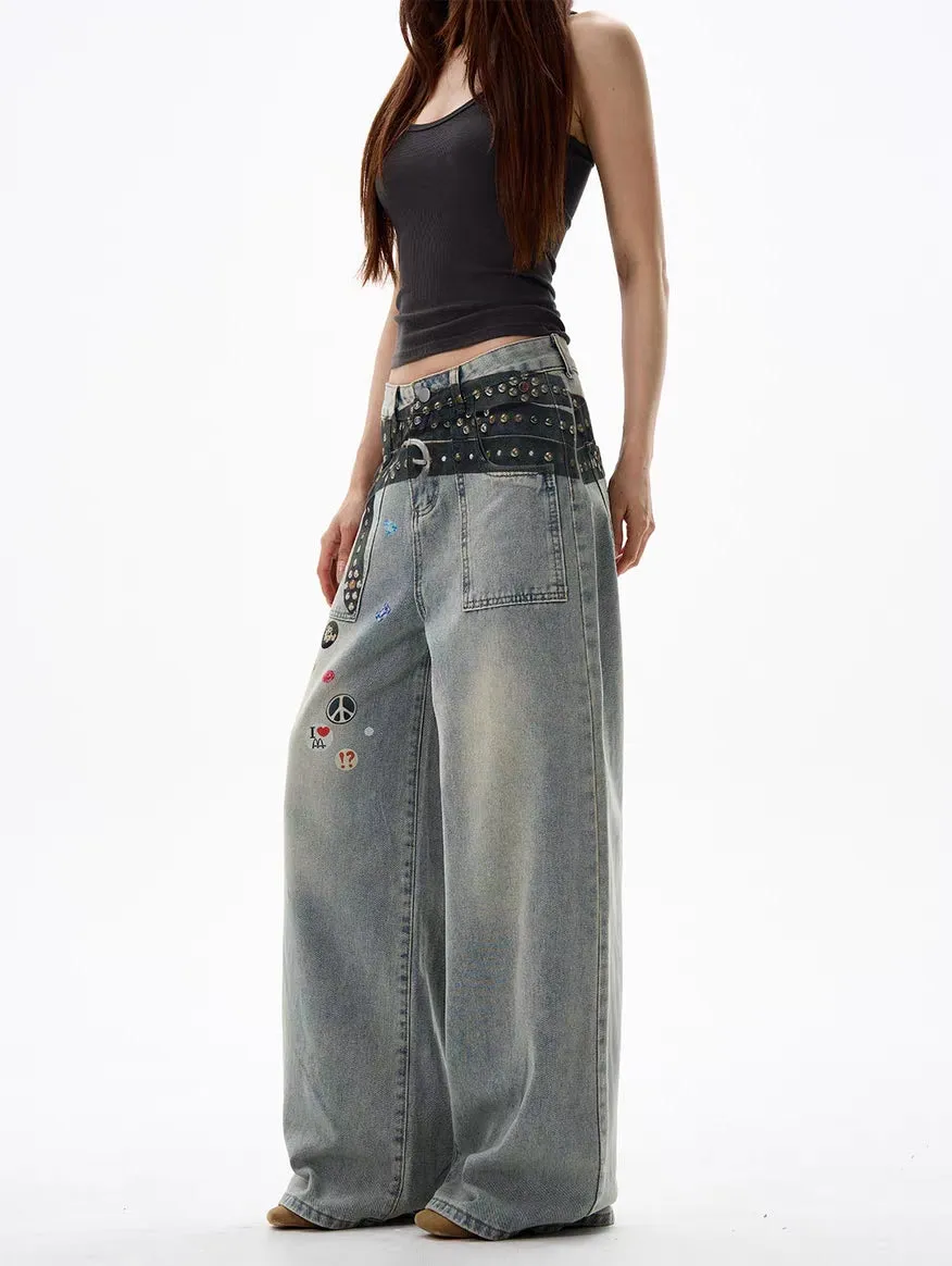 Badge Patch Wide-Leg Jeans