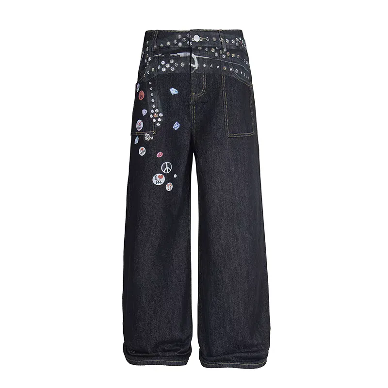 Badge Patch Wide-Leg Jeans