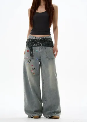 Badge Patch Wide-Leg Jeans