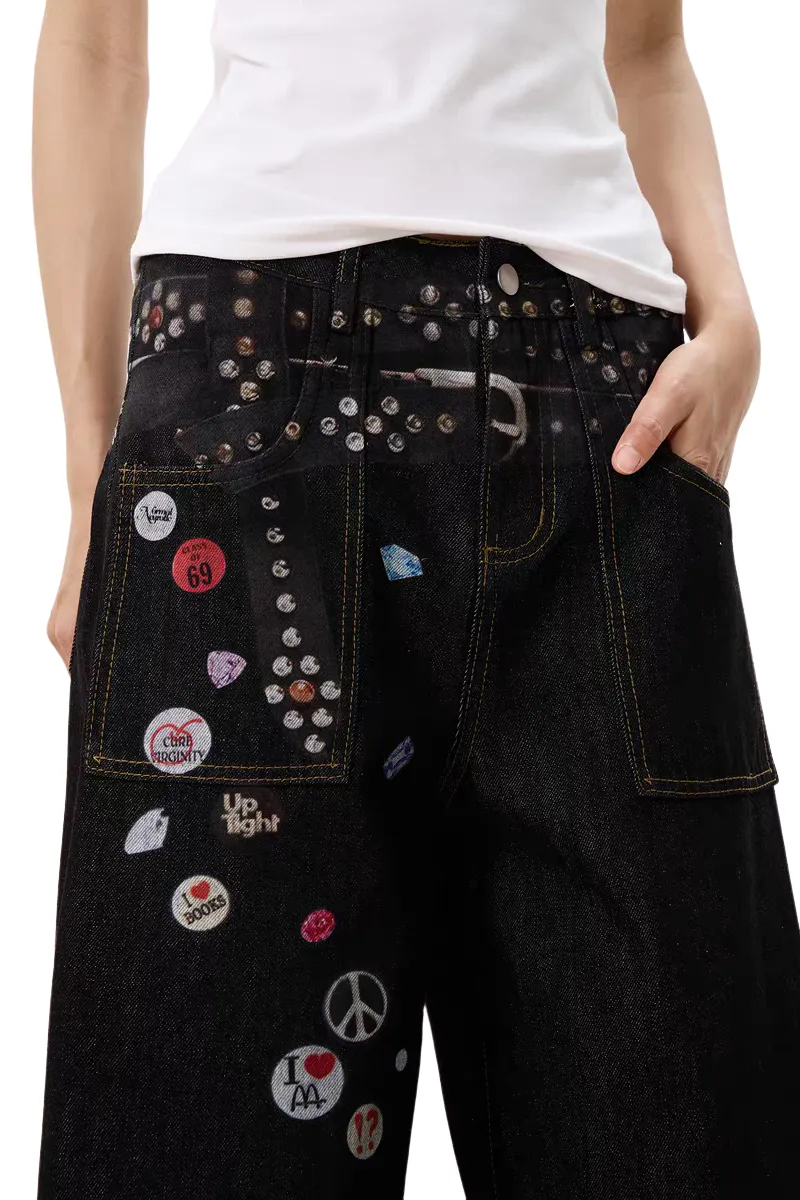 Badge Patch Wide-Leg Jeans