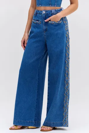 Braided Wide Leg Jeans