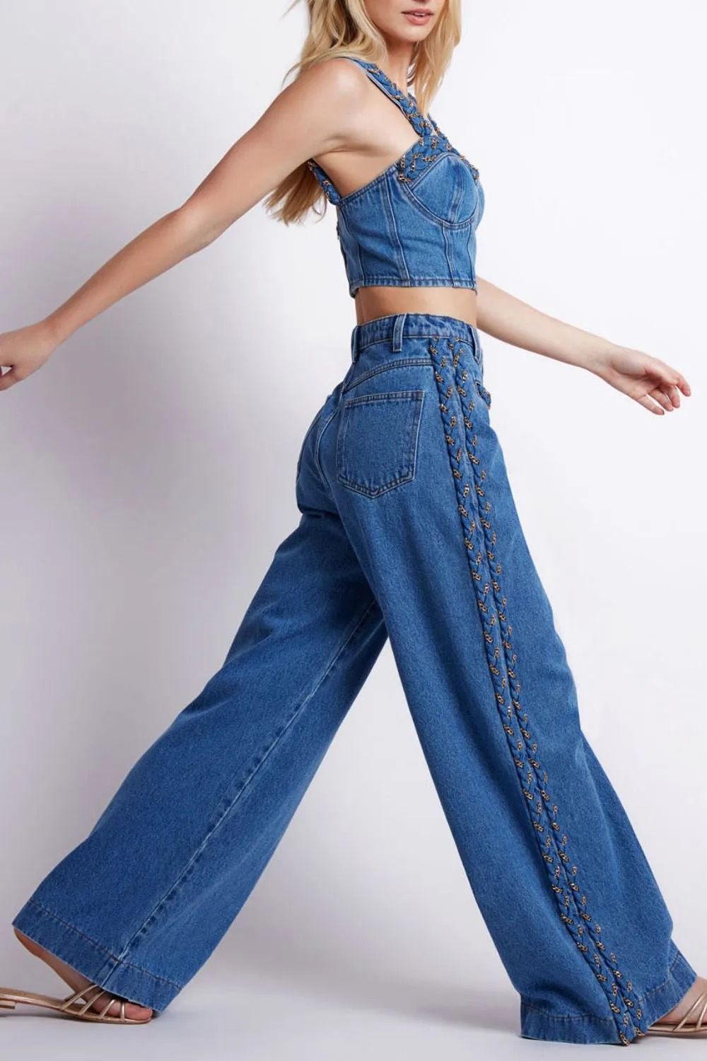 Braided Wide Leg Jeans