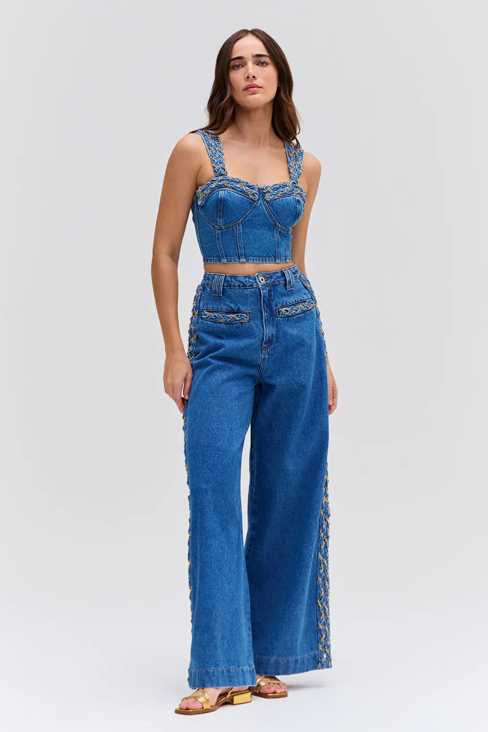 Braided Wide Leg Jeans