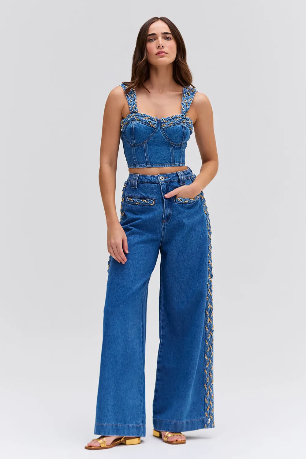 Braided Wide Leg Jeans