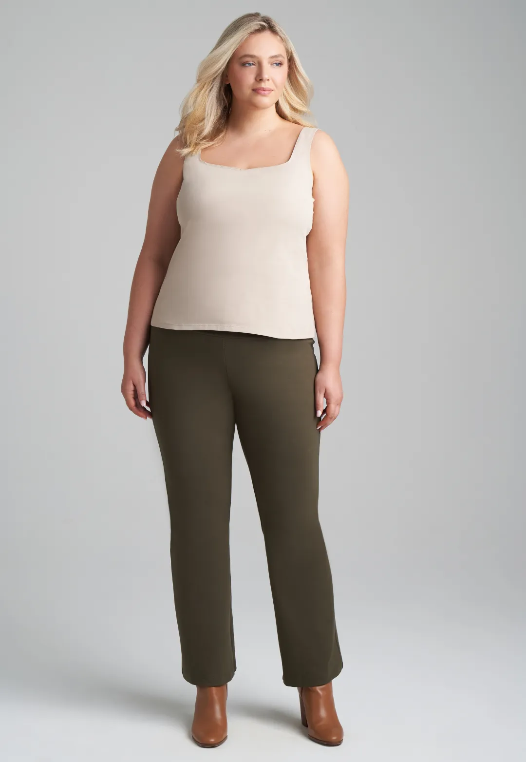 Caterina Italian Stretch Tank Top in Khaki
