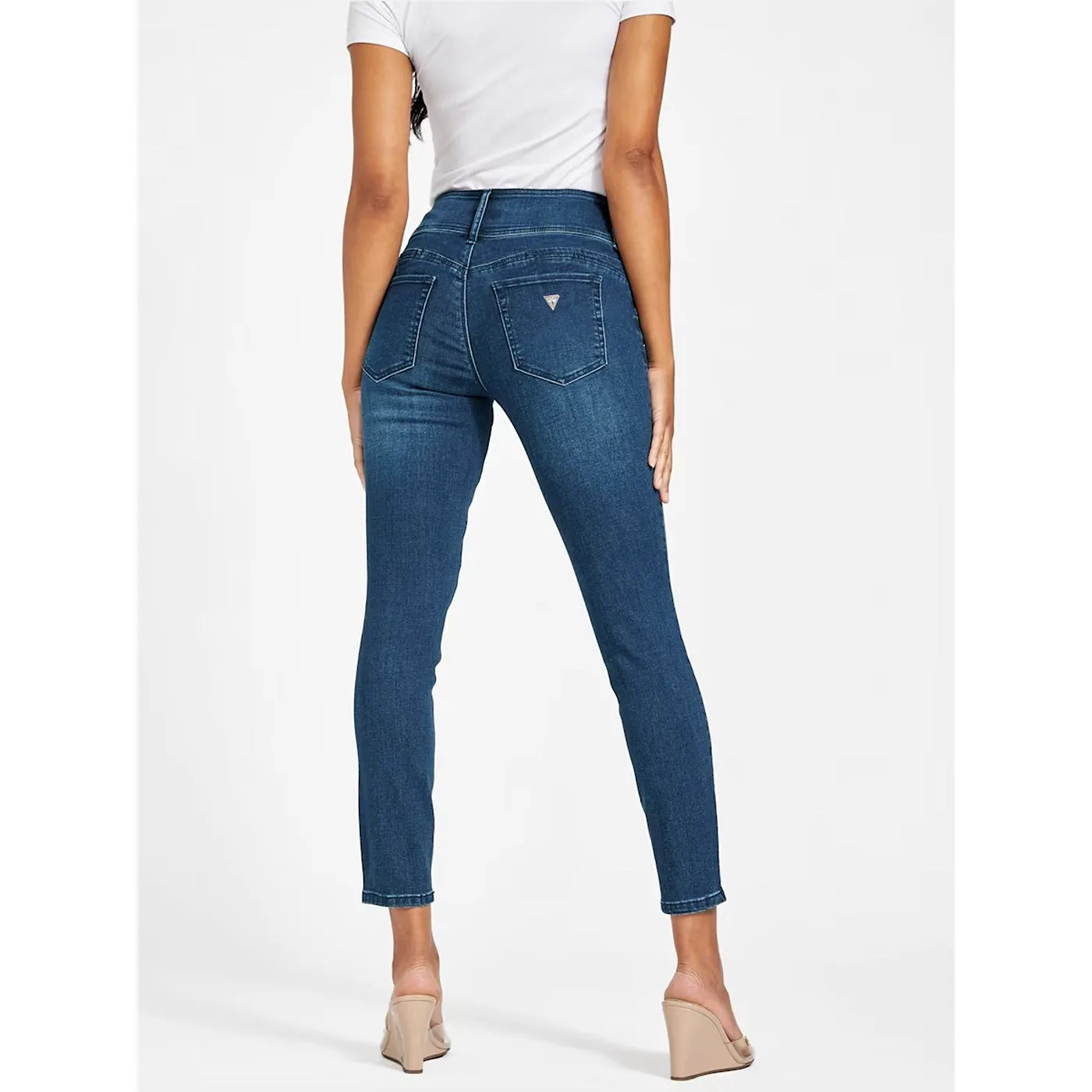 Dark Blue 3 Button Mid Rise Skinny Jeans