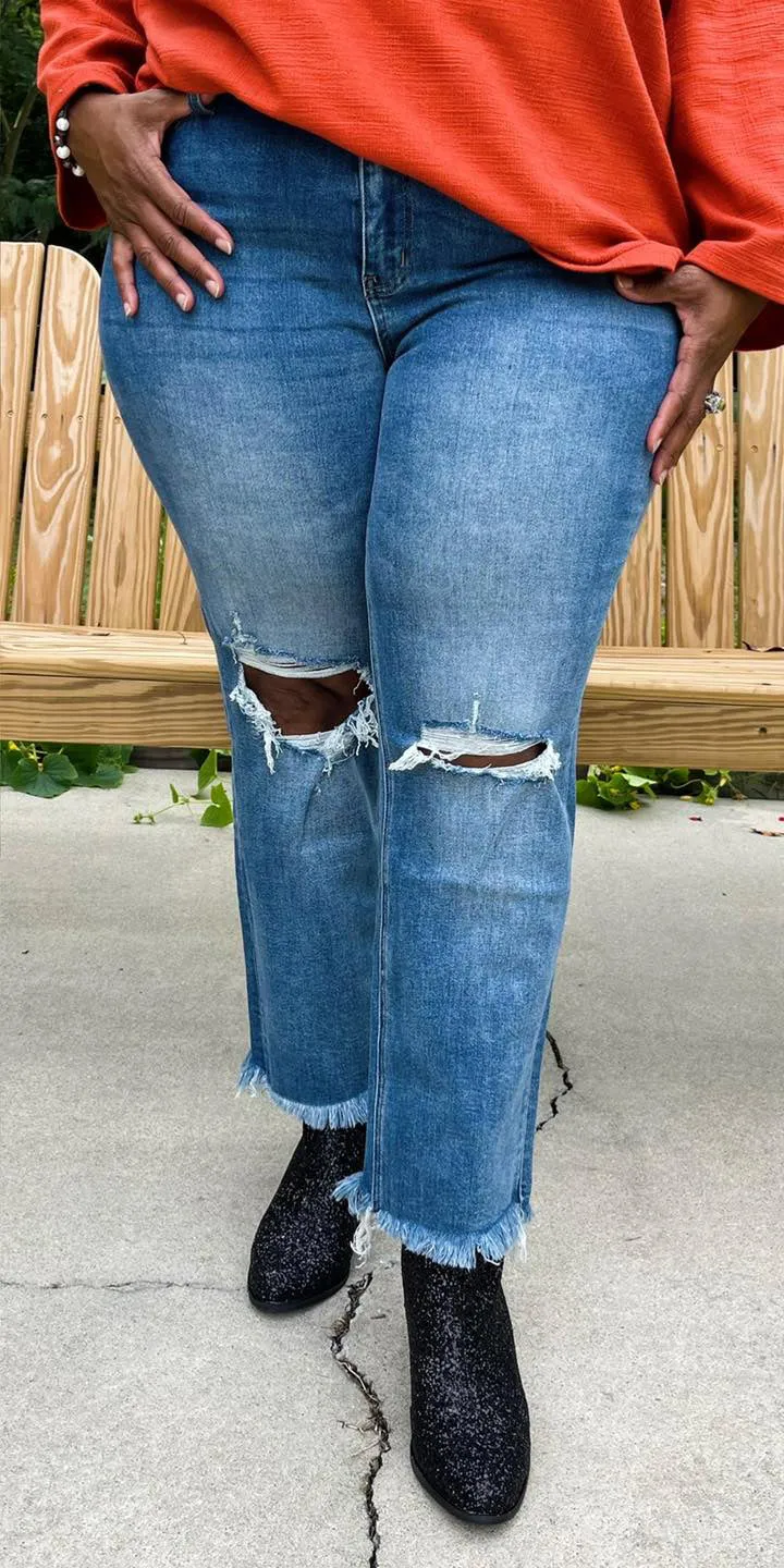 Jeanne Relaxed Straight Distressed Jeans By Vervet