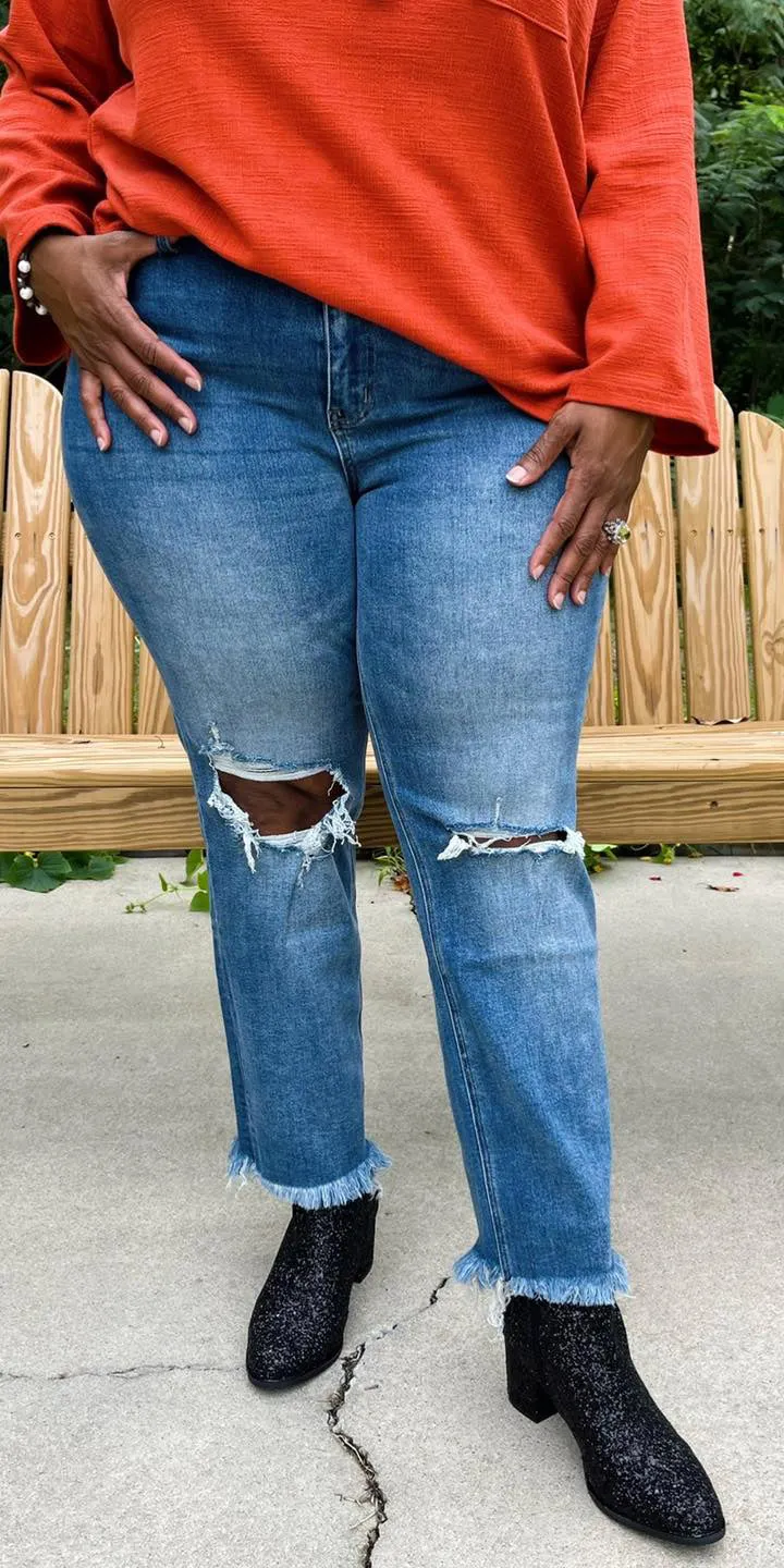 Jeanne Relaxed Straight Distressed Jeans By Vervet