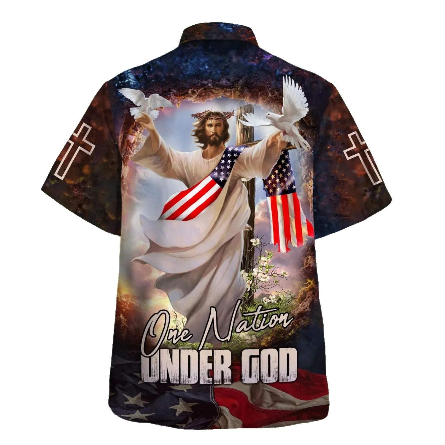 Jesus With His Arms Open Dove Hawaiian Shirt - One Nation Under God Hawaiian Shirts For Men & Women - Christian Hawaiian Shirt