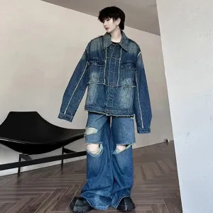 Men's Oversized Ripped Denim 2-Piece Set
