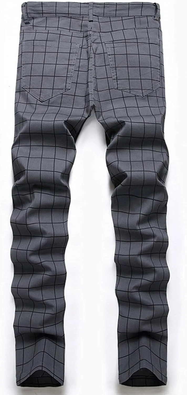 Mens Pants Jeans Slim Fit High Waisted Striped Jeans Straight Leg Pants Fashion Trousers Classic 5 Pocket Streetwear