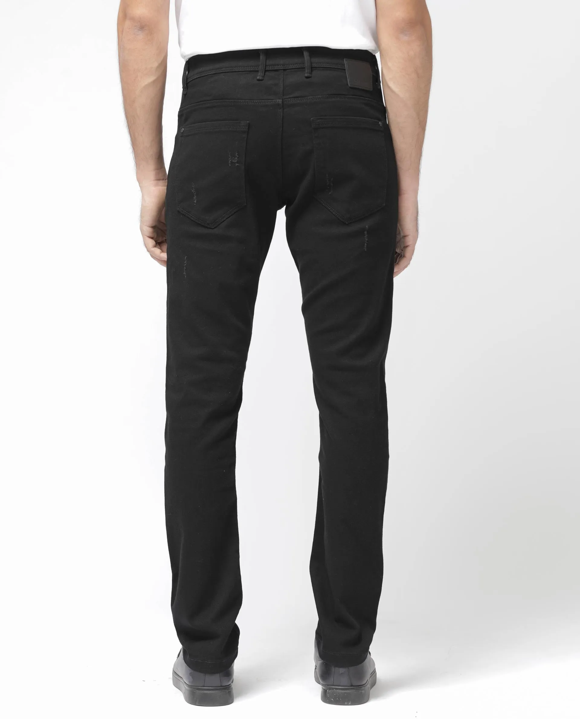 Rare Rabbit Mens Astro Black Cotton Mid Rise Elastane Solid Slim Fit Jeans