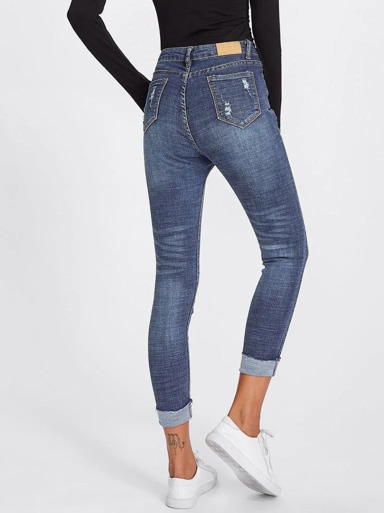 Roll Up Hem Ripped Jeans