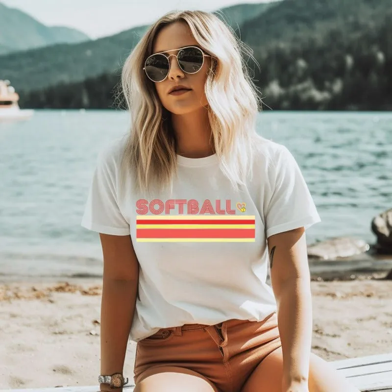 Softball Retro Stripes Graphic Tee