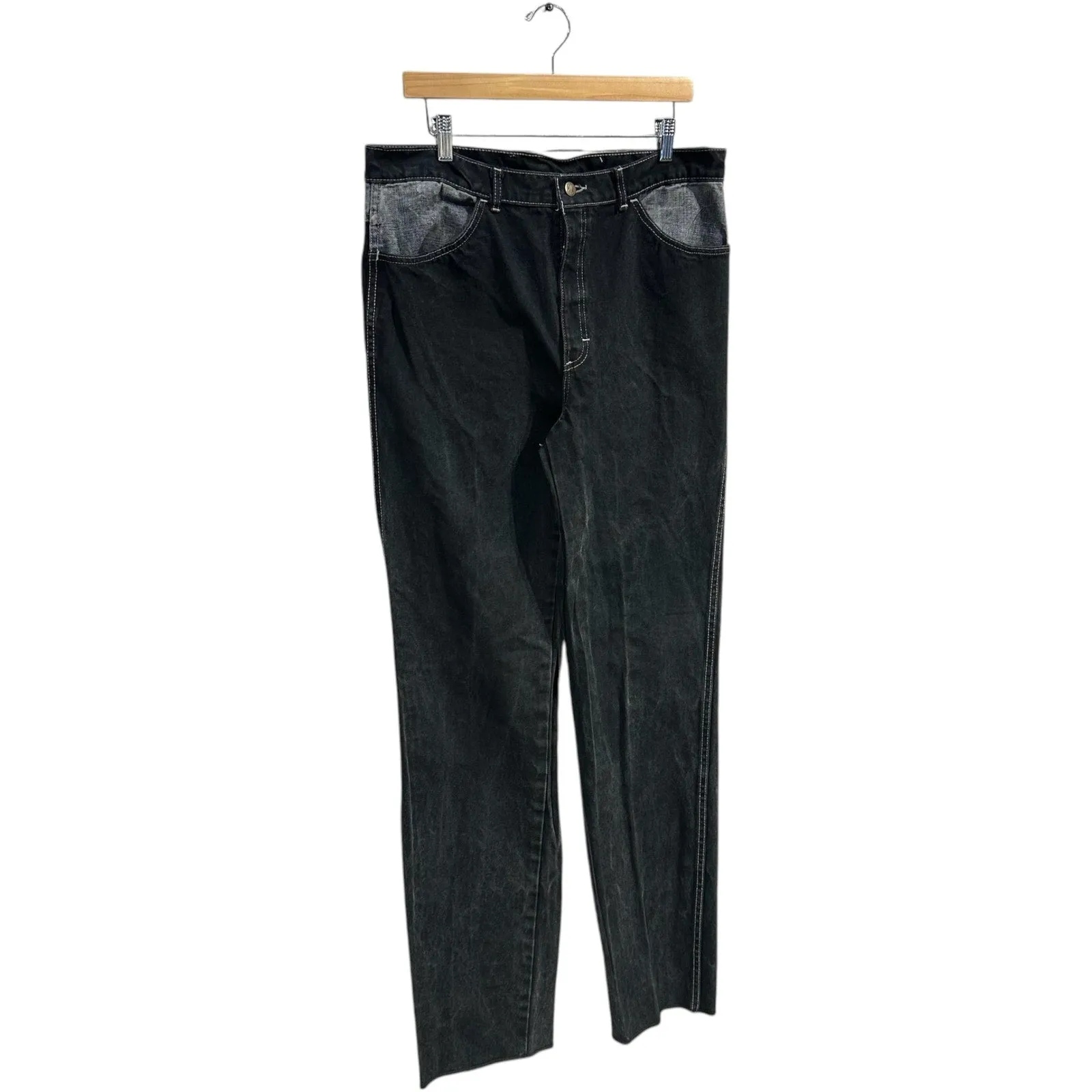Vintage Contrast Waist Straight Leg Denim Jeans 34 x 32