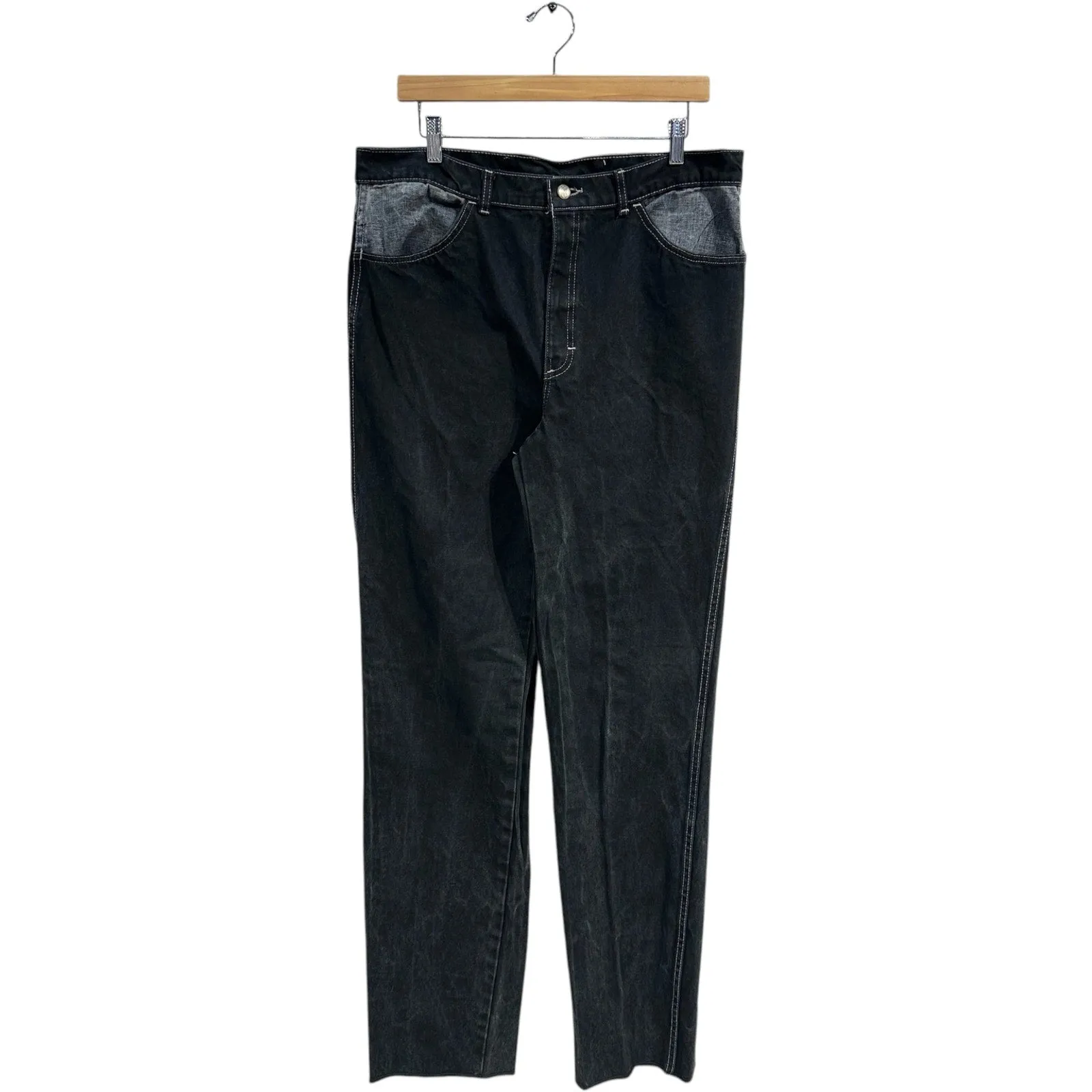 Vintage Contrast Waist Straight Leg Denim Jeans 34 x 32