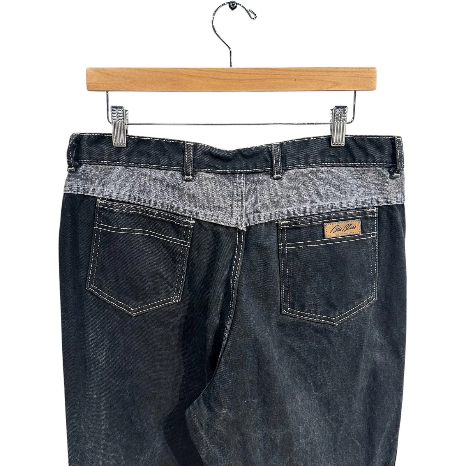Vintage Contrast Waist Straight Leg Denim Jeans 34 x 32