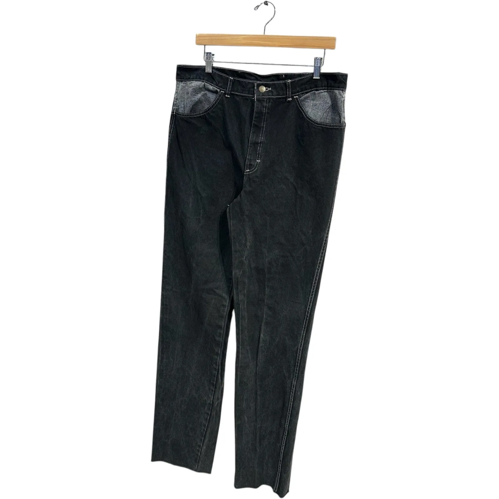 Vintage Contrast Waist Straight Leg Denim Jeans 34 x 32
