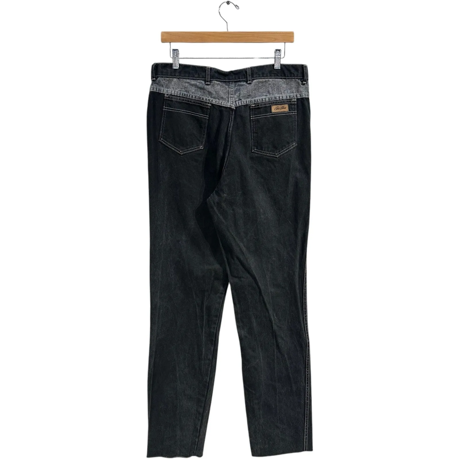 Vintage Contrast Waist Straight Leg Denim Jeans 34 x 32