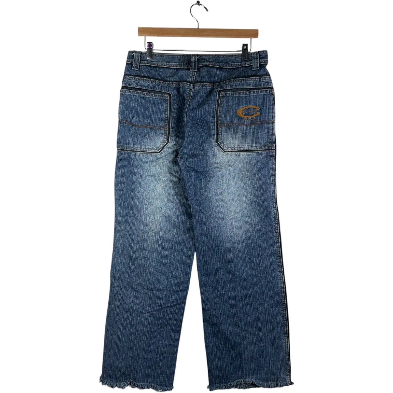 Vintage Women's Carven Fringed Straight Leg Baggy Denim Jeans 33x29