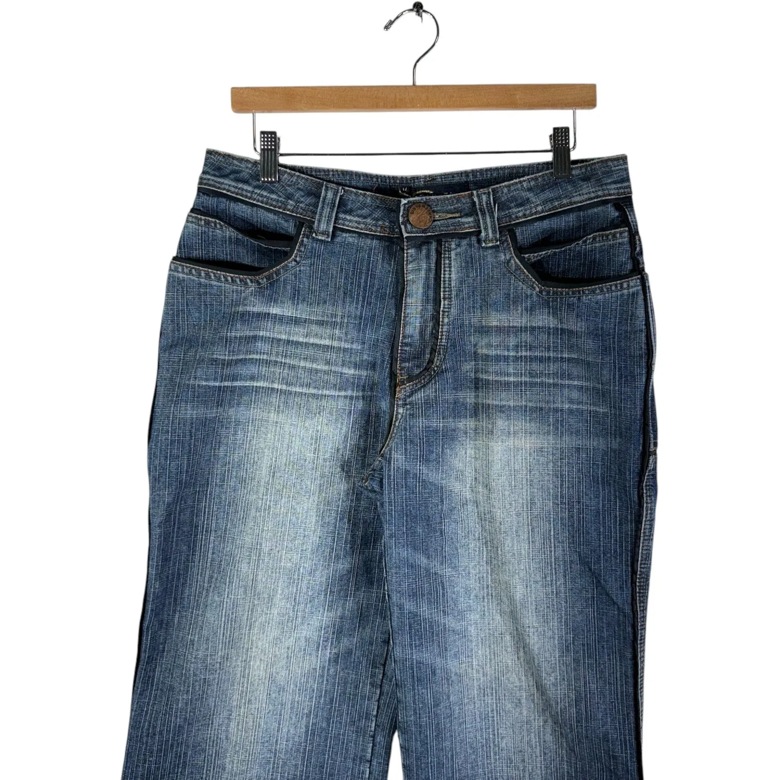 Vintage Women's Carven Fringed Straight Leg Baggy Denim Jeans 33x29