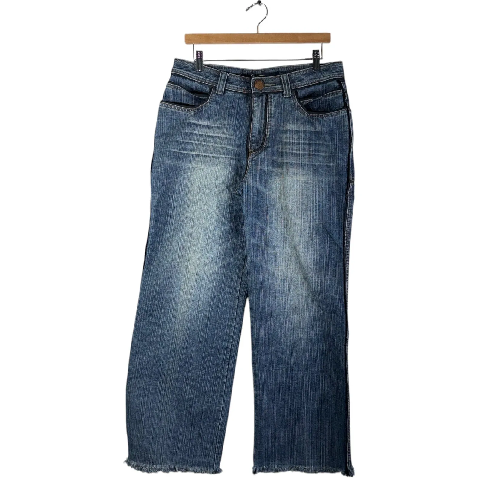 Vintage Women's Carven Fringed Straight Leg Baggy Denim Jeans 33x29
