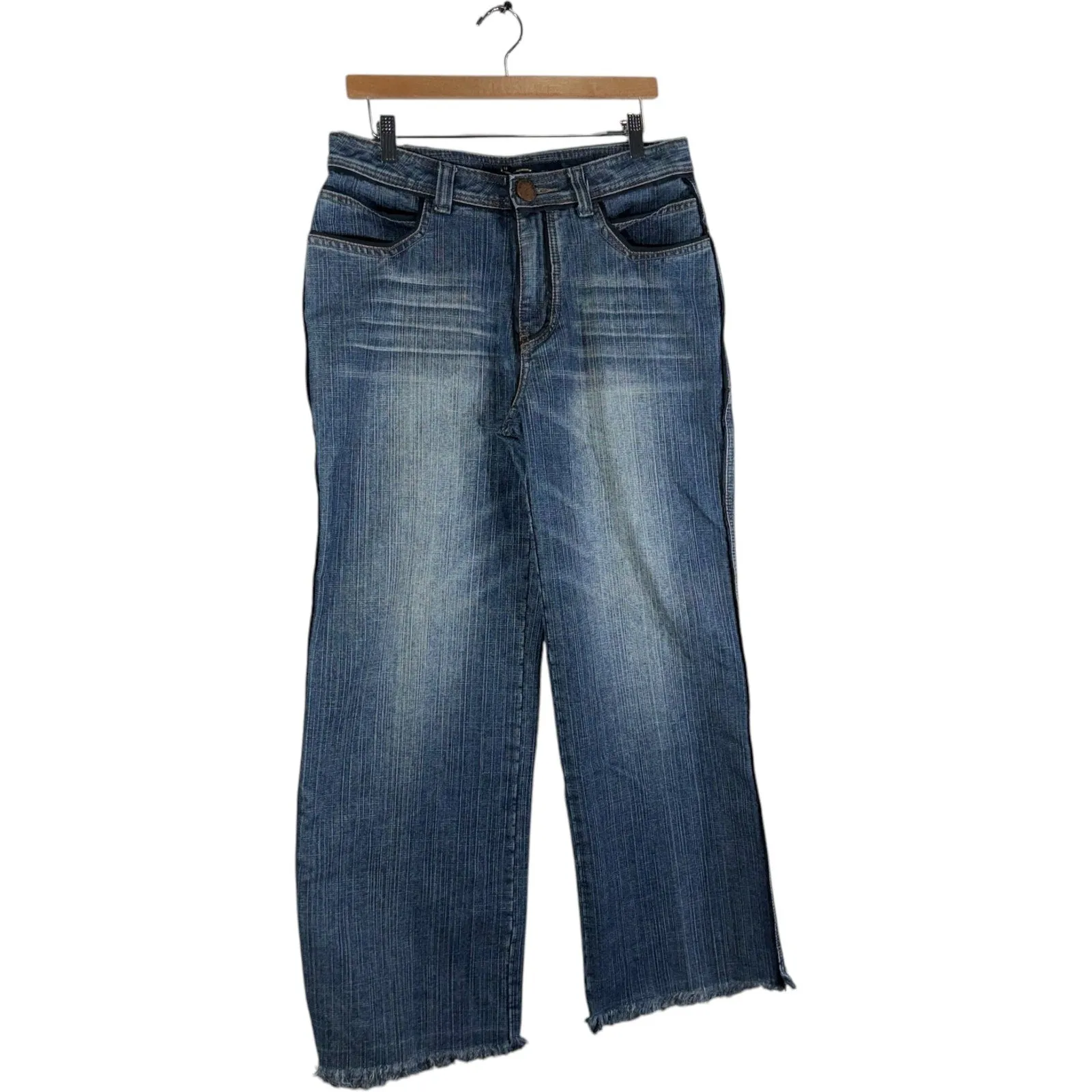 Vintage Women's Carven Fringed Straight Leg Baggy Denim Jeans 33x29