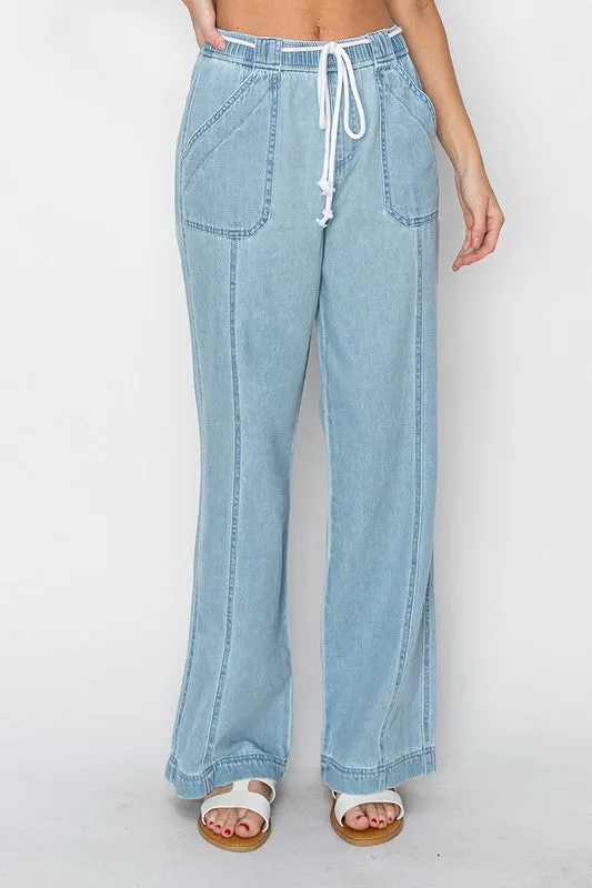 Wide-Leg Pull On Jeans