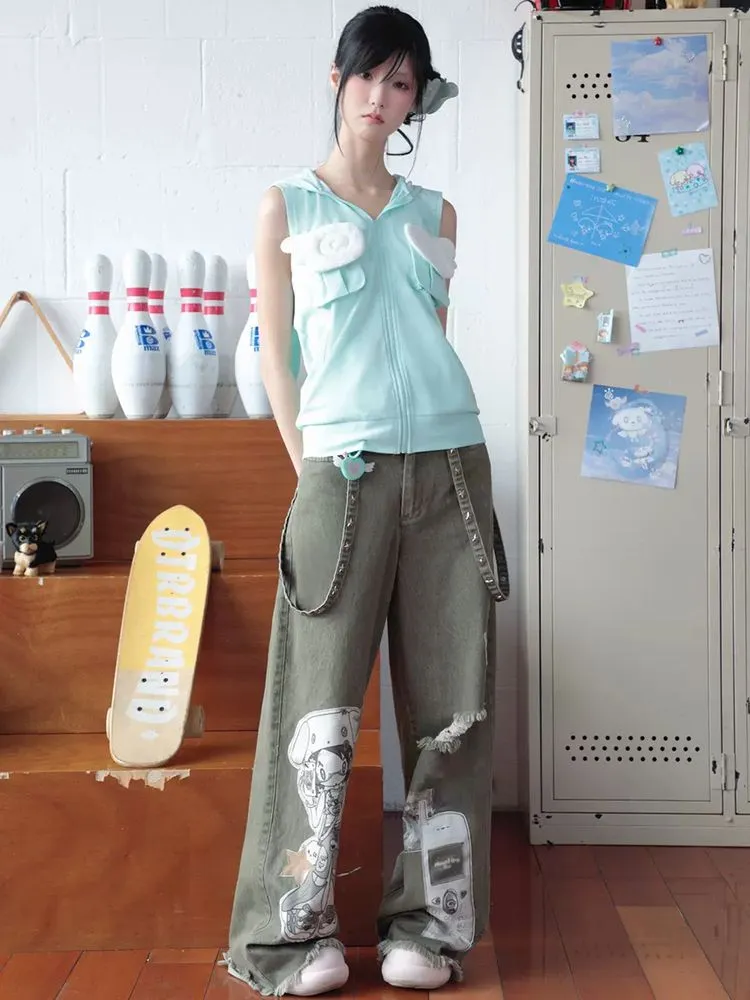 Wide-leg washed jeans【s0000009113】