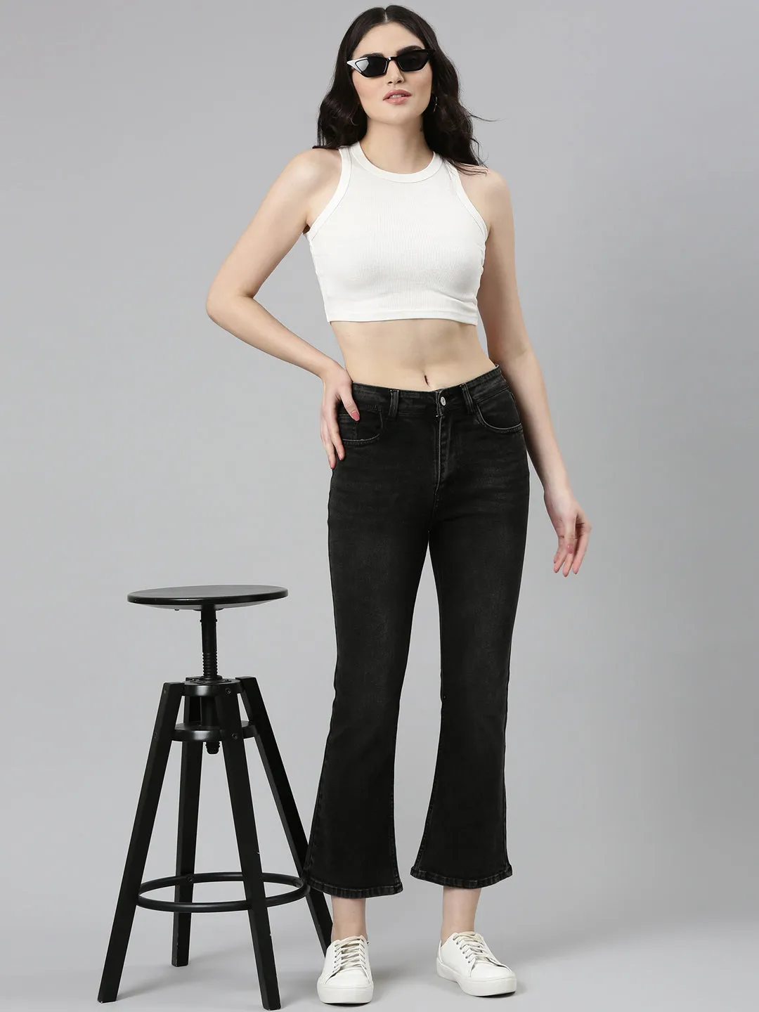 Women Grey Bootcut Light Fade Denim Jeans