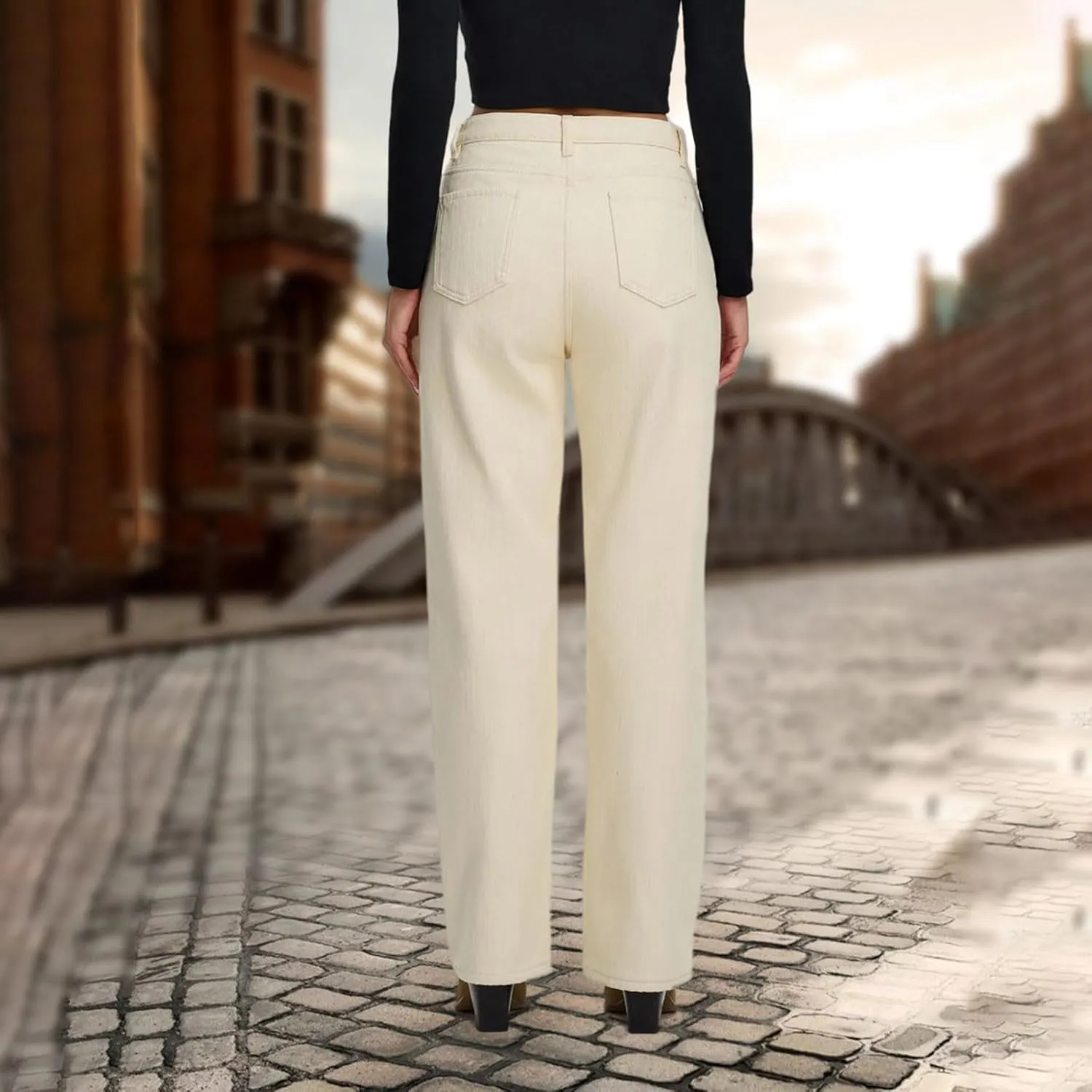 Womens High Waisted Jeans Comfortable Trousers Loose Fit Trendy Jeans Versatile Durable Essential Straight Leg Jeans