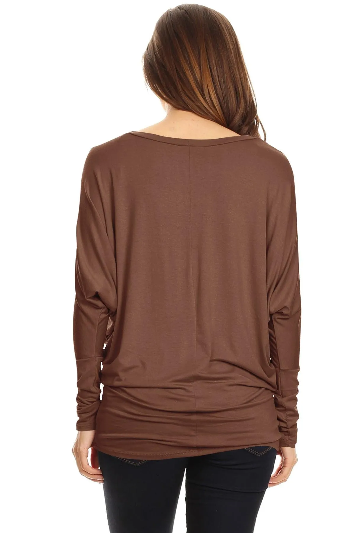 Women's Solid Jersey Knit Dolman Sleeve Tunic Top