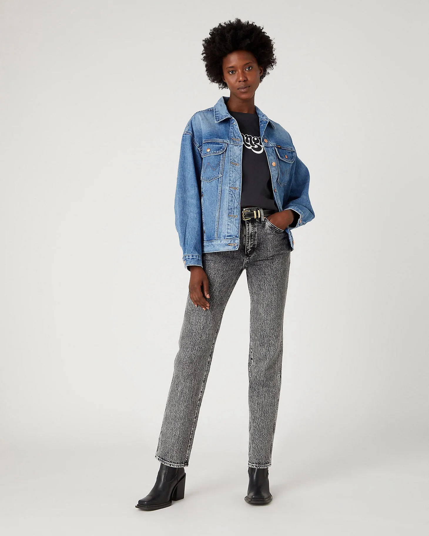 Wrangler Womens Wild West High Rise Straight Cropped Jeans - Tornado